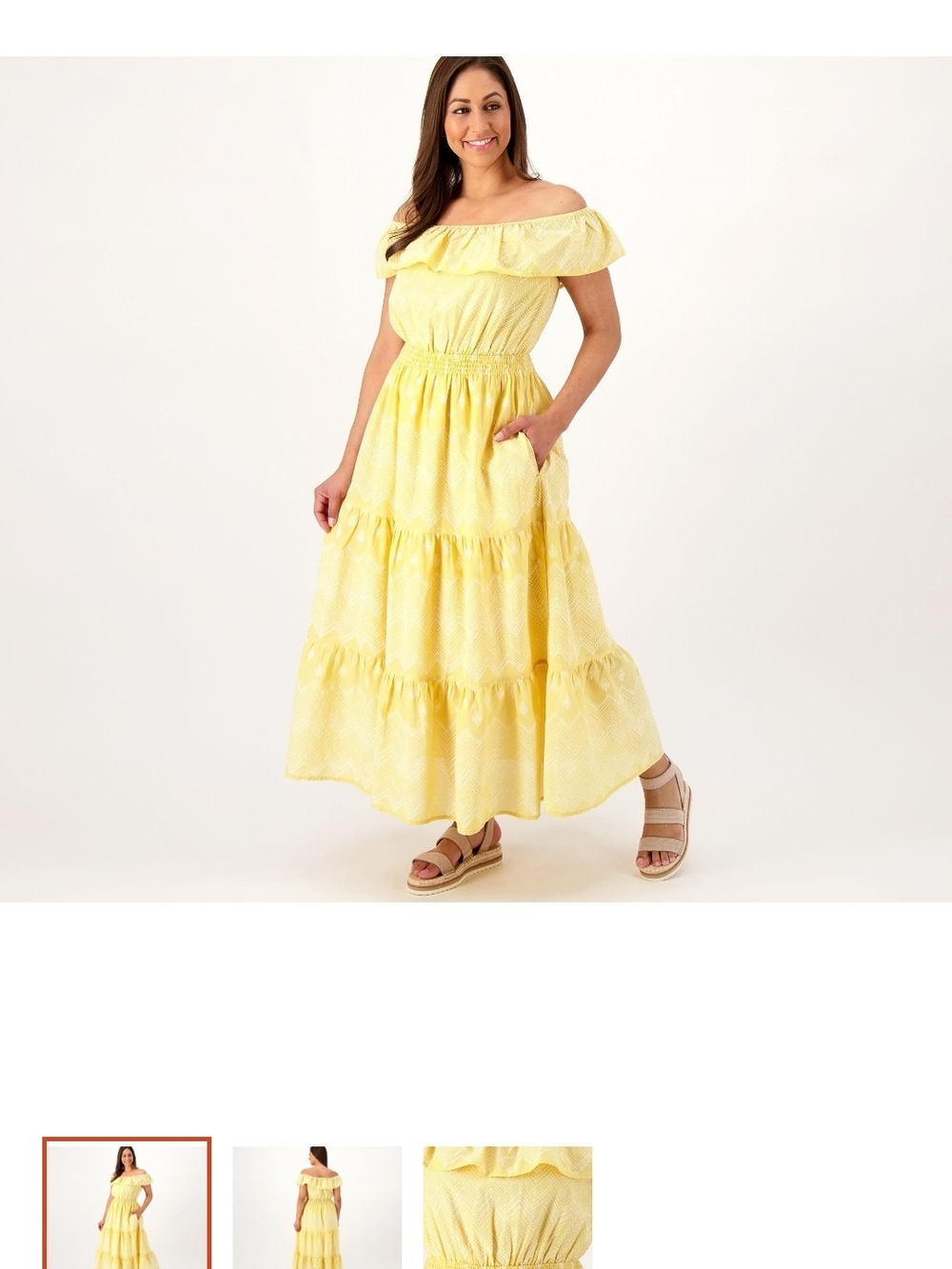 Convertible Shoulder Yellow Tiered Maxi Dress